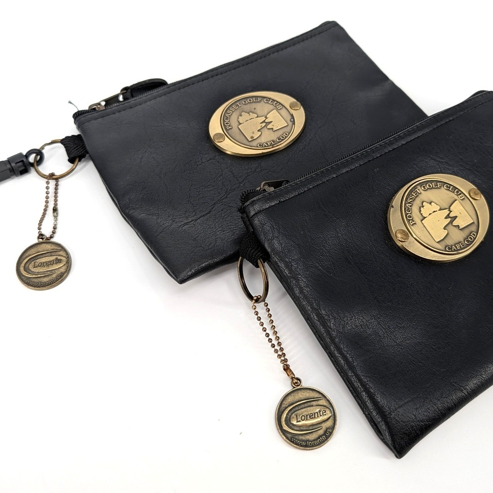 Lorente Pocasset Golf Club Cape Cod Black Zipper Pouches Set of 2 Valuables Bags